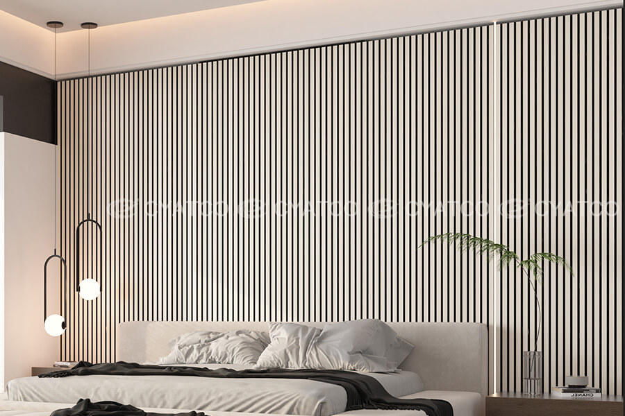 400mm x 2400mm White Wood Slat Panels Soundproof Paneling Projects