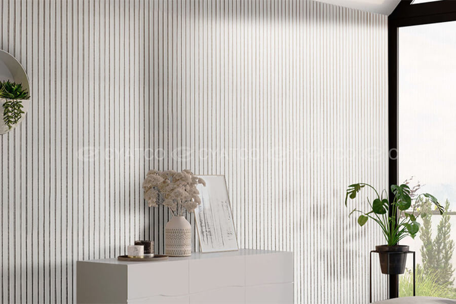 400mm x 2400mm White Wood Slat Panels Soundproof Paneling Projects