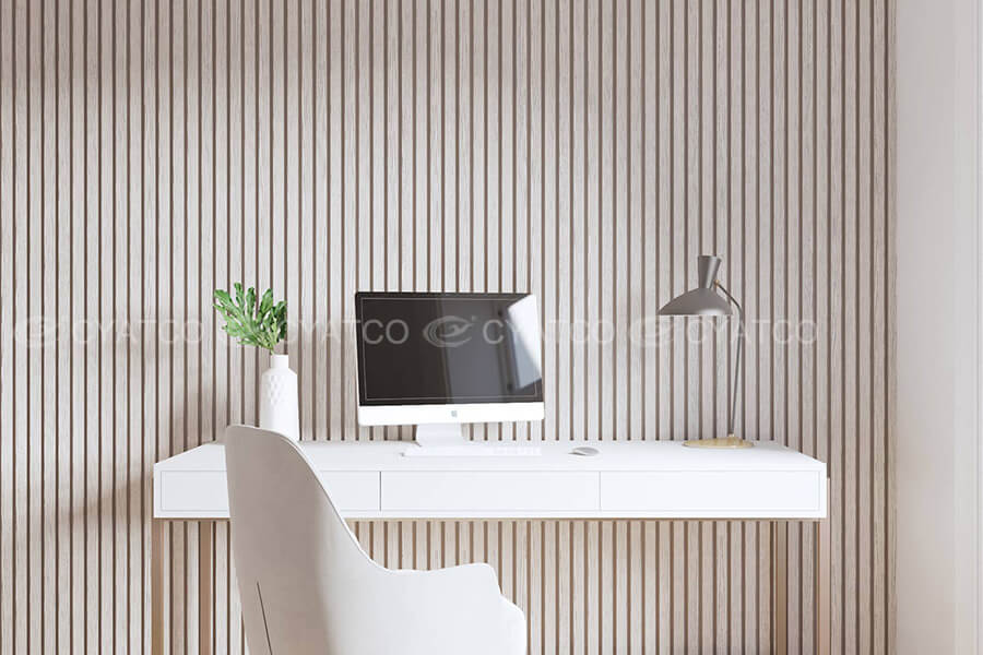 400mm x 2400mm White Wood Slat Panels Soundproof Paneling Projects