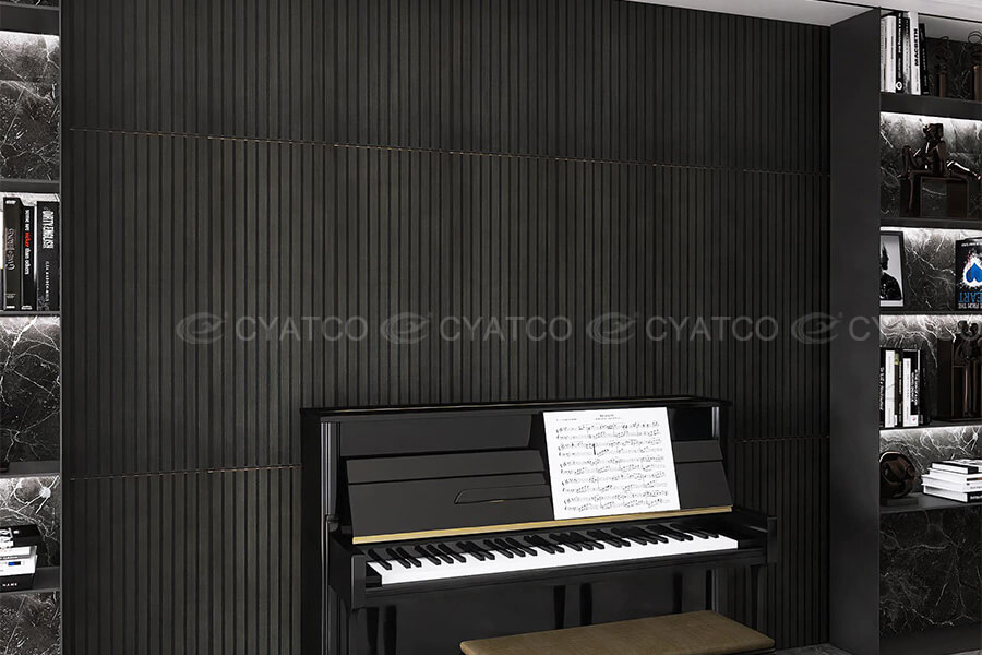 400mm x 2400mm Black Wood Slat Panels Soundproof Paneling Projects