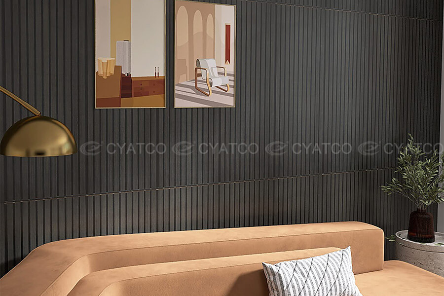 400mm x 2400mm Black Wood Slat Panels Soundproof Paneling Projects