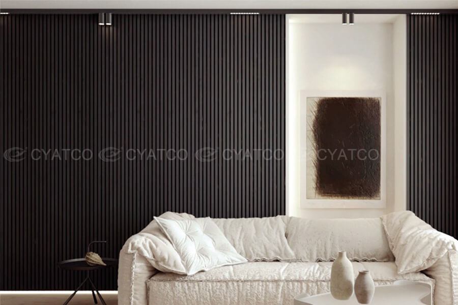 400mm x 2400mm Black Wood Slat Panels Soundproof Paneling Projects