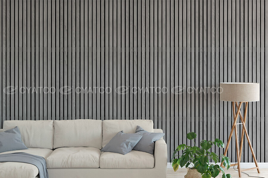 400mm x 2400mm Grey Wood Slat Panels Soundproof Paneling