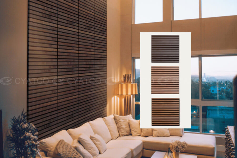 600 x 600 mm Wood Veneer Akupanel 3D Slat Wood Wall Panels for Living Room