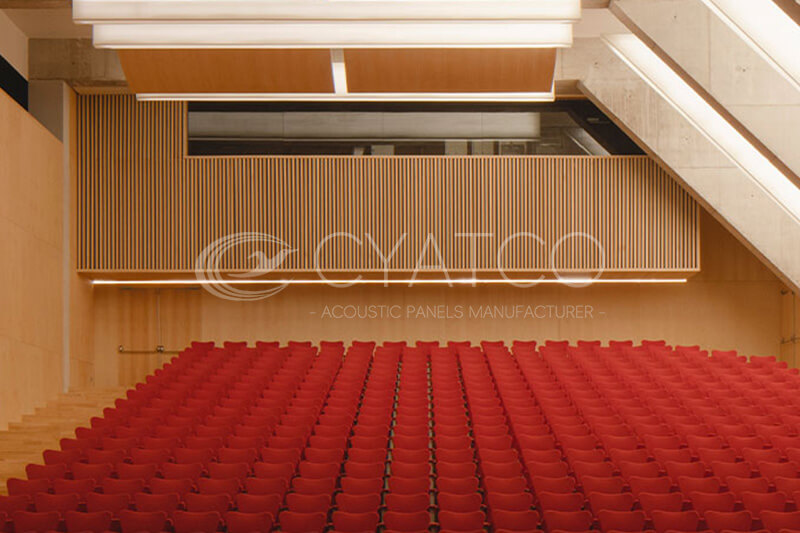 Akupanel-Yellow-Oak-Black-Felt-Acoustic-Wall-Panel-University-Lecture-Hall