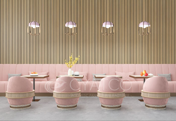 Elegant Application of Yellow Oak Wooden Acoustic Panel in Restaurant (1)