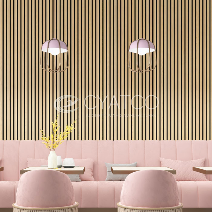 Elegant Application of Yellow Oak Wooden Acoustic Panel in Restaurant (2)