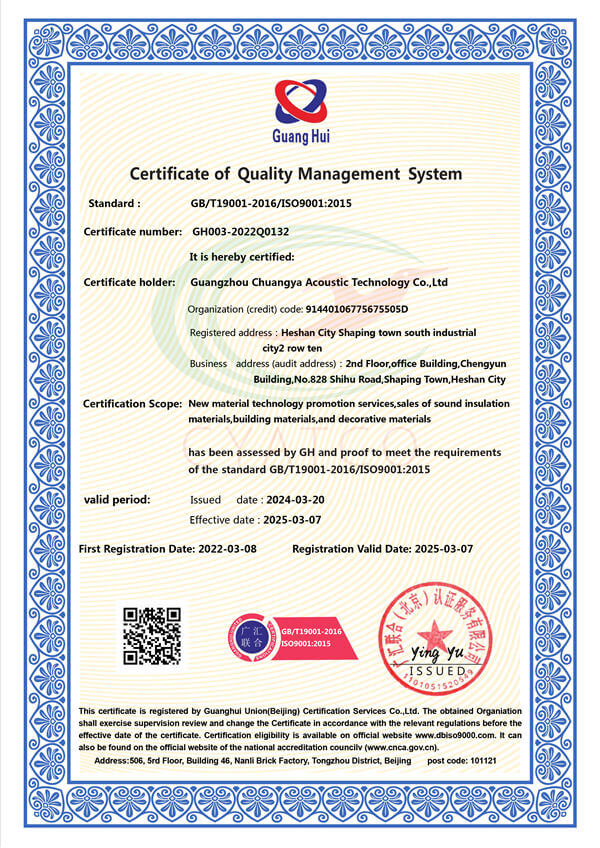 Certificate of Quality Management System ISO 9001