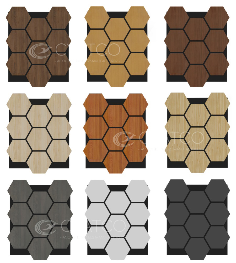 Wooden Hexagon Acoustic Panels Color Options