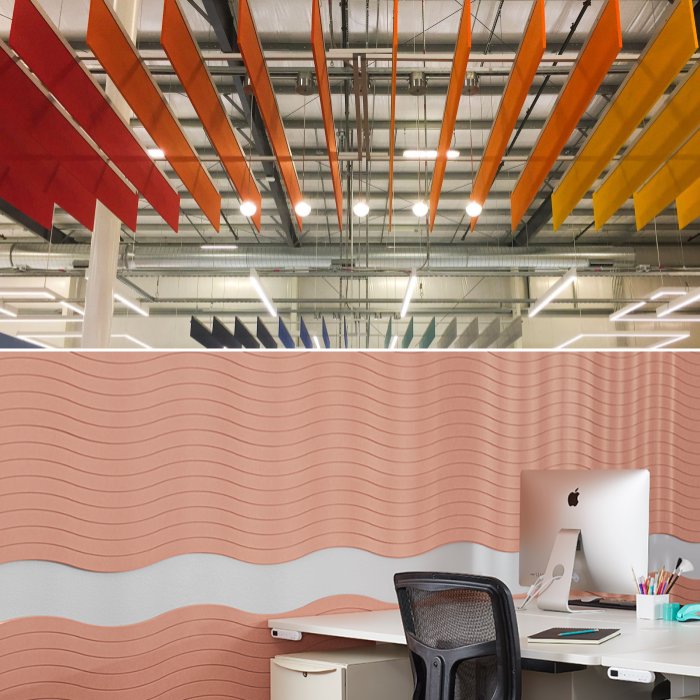 Polyester acoustic panels for offices and meeting rooms