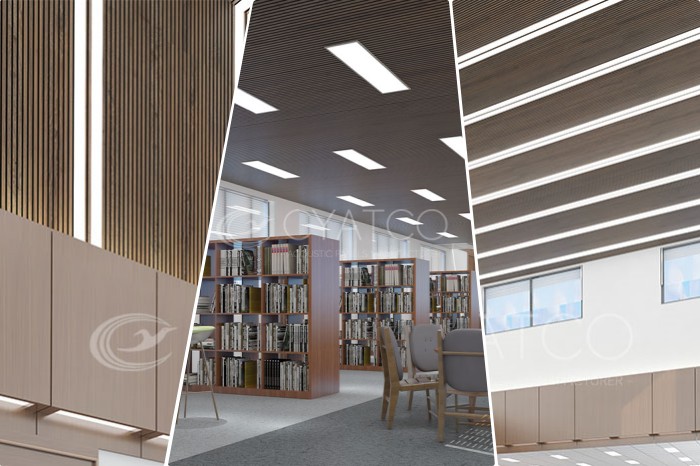 School Library Wood Slat Panel Allows Your Readers to Focus