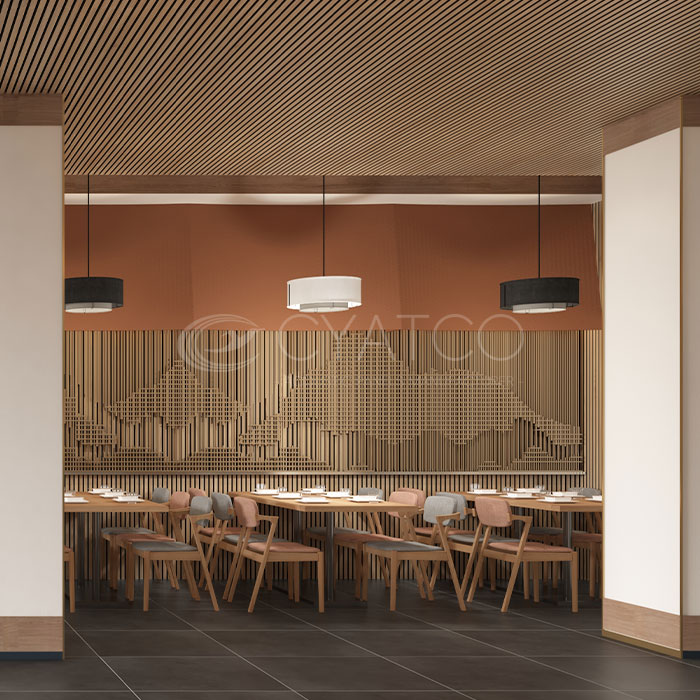 Classic Oak Wood Slat Panels in Commercial Restaurant (1)