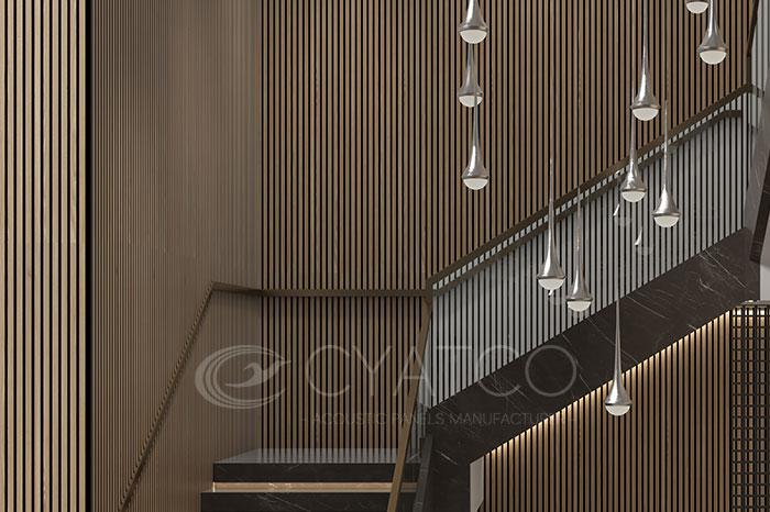 Wood Slat Akupanel Staircase Accent Wall (1)