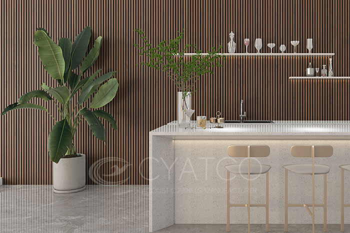 dining room background wall _ wood slat soundproof paneling _ mixed style (1)