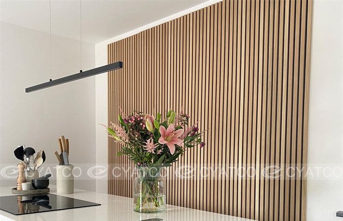 dining room background wall _ wood slat soundproof paneling _ simple style (1)