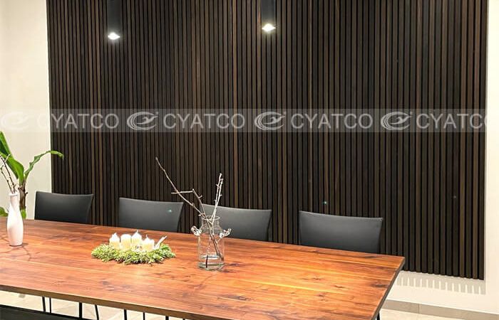 dining room background wall _ wood slat soundproof paneling _ simple style (2)