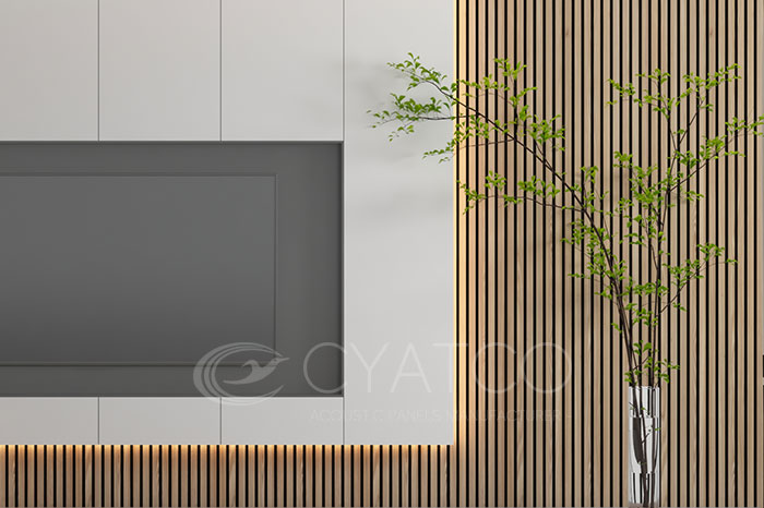 wood slat soundproof paneling_TV background wall_chinese style