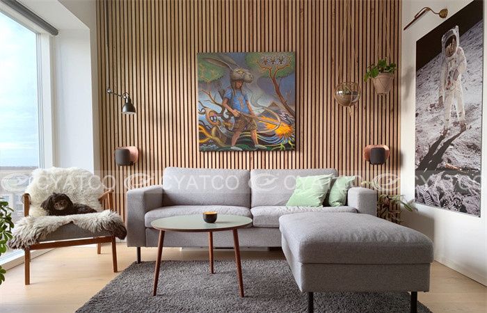 wood slat soundproof paneling_european retro style_Sofa Background Wall (4)